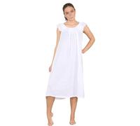 i-Smalls Ladies Victorian Pure White Ruffle Frill Neck Sleeveless Hale spot Cotton Vintage Style Nightie Nightdress (M) White
