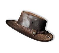 i-Smalls Leather Cowboy Hat Western Outback Style with Braided Band Vintage Wide Brim for Men & Women
