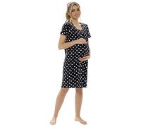 i-Smalls Maternity Nightdress 100% Cotton, Short Sleeve, Button-Front Nursing Pregnancy & Postpartum Sleepwear (Black) 20-22