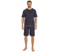 i-Smalls Men's Casual Pyjama Set Varsity Style Short Sleeve Top Elastic Waist Shorts Set Loungewear (Navy) M