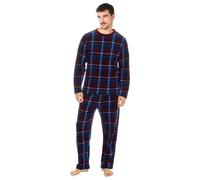 i-Smalls Men's Classic Check Flannel Pyjama Set Soft Fleece Loungewear with Drawstring Waist (XXL) Navy