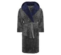 i-Smalls Mens Dressing Gown Super Soft Fleece Hooded Housecoat Robe with Belt S to 6XL (L) Charcoal
