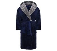 i-Smalls Mens Dressing Gown Super Soft Fleece Hooded Housecoat Robe with Belt S to 6XL (S) Navy