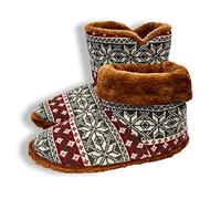 i-Smalls Men's Faux Fur Slipper Boots Super Warm Fluffy Fairisle Booties (Red) 9-10