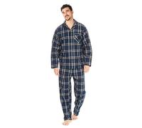 i-Smalls Men's Flannel Pyjamas 100% Cotton Long Sleeve Check PJs Button Through Night Lounge Set (L) Denim