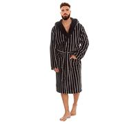 i-Smalls Mens Fleece Bathrobe Super Soft Touch Thermal Dressing Gown Striped and Checked (Black Stripe) XXL
