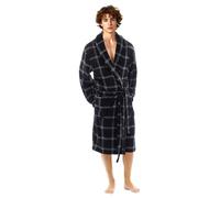 i-Smalls Men's Fleece Dressing Gown Black Check Relaxed Lounging Bath Robe (M-L) Black Check