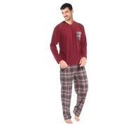 i-Smalls Men's Fleece Pyjama Set Long Sleeve Top & Checked Flannel Trousers Soft Nightwear for Winter (L) Red