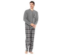 i-Smalls Men's Fleece Pyjama Set Long Sleeve Top & Checked Flannel Trousers Soft Nightwear for Winter (XL) Charcoal