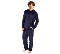 i-Smalls Men's Long Flannel Fleece Pyjamas Lounge Set Super Soft Velour Like Pjs Nightwear (XL) Navy