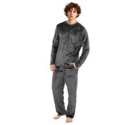 i-Smalls Men's Long Flannel Fleece Pyjamas Lounge Set Super Soft Velour Like Pjs Nightwear (XXL) Charcoal
