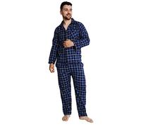 i-Smalls Men's Long Sleeved Soft Woven Poly/Cotton Traditional Check Style Pyjamas Set - Sizes S-XXL (M) Navy