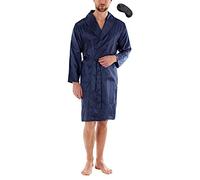 i-Smalls Mens Luxury Printed Satin Kimono Wrap with Black Eye Mask (Navy) L