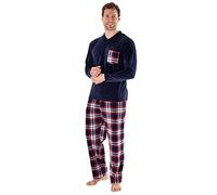 i-Smalls Mens Reverse Check Fleece Pyjamas Long Sleeve Nightwear (3XL) Navy