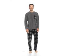i-Smalls Mens Reverse Check Fleece Pyjamas Long Sleeve Nightwear (XL) Charcoal