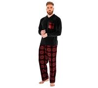 i-Smalls Mens Reverse Pyjamas Check Fleece Long Sleeve Nightwear (M) Black