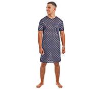 i-Smalls Mens Short Sleeve Long Length Stretch Thermal Brushed Cotton Button Nightshirt Pyjama Set (Navy) XL