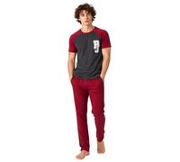 i-Smalls Mens Short Sleeve Top Trouser Cotton Pyjama Sleepwear (Grey/Red) 3XL