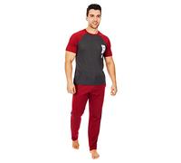 i-Smalls Mens Short Sleeve Top Trouser Cotton Pyjama Sleepwear (Grey/Red) S