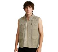 i-Smalls Men's Utility Gilet - Multi-Pocket Microfiber Blend Outdoor Vest for Fishing & Countryside Walks (M) Stone