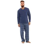 i-Smalls Men's Warm Winter Pyjama Set Brushed Ribbed Cotton Top Checked Bottoms (Blue) L