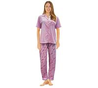 i-Smalls Pyjamas Womens Button Through Feathers Pyjama Set Soft Cotton Nightwear (Pink) L