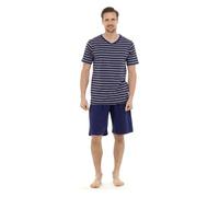 i-Smalls Tom Franks Men's Striped Cotton Short Pyjama Sleepwear Nightwear Set HT331 (Navy/Grey) S