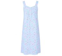 i-Smalls Women's 100% Cotton Floral Nightdress Soft Lightweight Sleeveless Sleep Dress Button Front Long Nightie Summer Loungewear (Blue) L