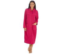 i-Smalls Women's Button-Up Fleece Robe Full-Length Soft Microfleece Housecoat with Pockets & Peter Pan Collar (Raspberry) 14-16