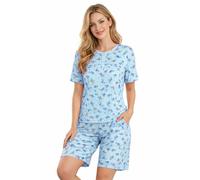 i-Smalls Womens Capri Pyjama Set Floral Cotton Rich Buttoned Collar Pyjamas Nightwear (xl) Blue