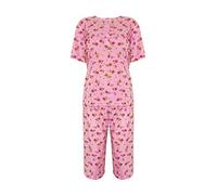 i-Smalls Womens Capri Pyjama Set Floral Cotton Rich Buttoned Collar Pyjamas Nightwear (xl) Pink