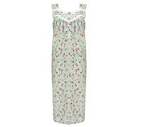 i-Smalls Women's Easy Fit Floral Nightie Super Soft 100% Cotton Sleeveless Nightgown Chemise Lace Detail (L) Mint