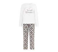 i-Smalls Women's Fleece Pajamas - Long Sleeve 'Sweet Dreams' Top & Heart Print Trousers - Soft Warm Winter Loungewear Sleepwear (Cream) S