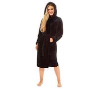 i-Smalls Women's Hooded Robe Super Warm Plush Fleece Dressing Gown With Sequin Slogan (M) Black