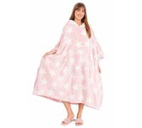 i-Smalls Women's Pink Star Poncho Super Soft Fleece Blanket Top with Sherpa Lined Hood