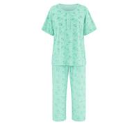 i-Smalls Women's Soft Cotton Blend Floral Pyjama Set Short Sleeve Button Top & Capri Trousers Lightweight Summer Sleepwear & Loungewear