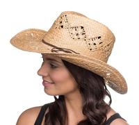 i-Smalls Womens Summer Patterned Cowboy Hat with Contrast Braid Trim (Natural)