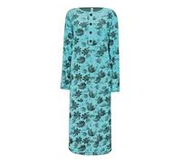 i-Smalls Women's Thermal Nightdress Super Soft Fleece Leaf Print Button Down Nightshirt Nightie (M) Turquoise