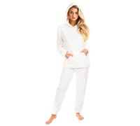 i-Smalls Women's Ultra-Soft Hooded Lounge Set Cosy Fleece Two-Piece Pyjama & Loungewear Outfit (16-18) White