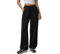 i-Smalls Women's Wide Leg Joggers with Zipper Pockets - Open Hem Sweatpants, Adjustable Drawstring Waist (14-16) Black