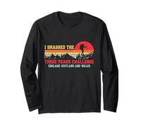 I Smashed Three Peaks Challenge UK Hiking Retro Sunset Long Sleeve T-Shirt
