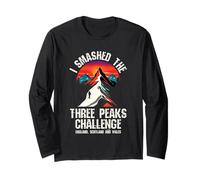 I Smashed Three Peaks Challenge UK Hiking Retro Sunset Long Sleeve T-Shirt
