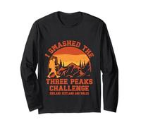 I Smashed Three Peaks Challenge UK Hiking Retro Sunset Long Sleeve T-Shirt