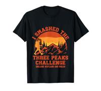 I Smashed Three Peaks Challenge UK Hiking Retro Sunset T-Shirt