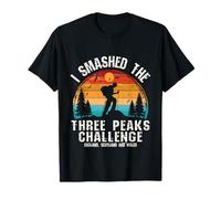 I Smashed Three Peaks Challenge UK Hiking Retro Sunset T-Shirt
