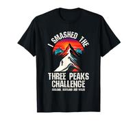 I Smashed Three Peaks Challenge UK Hiking Retro Sunset T-Shirt