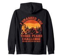 I Smashed Three Peaks Challenge UK Hiking Retro Sunset Zip Hoodie