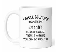 I Smile Because You are My Lil Sister Mug - Sisterly Coffee Cup - Family Funny Gift from Parents - Sibling Tea Mugs - Sisterhood11Oz Drinking Cups for Birthday, Him, Her, Christmas, S Day