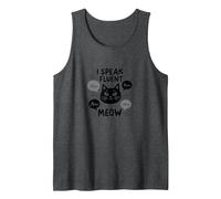 I Speak Fluent Meow - Cat Lover Graphic Tank Top, Men, Dark Heather Grey, L
