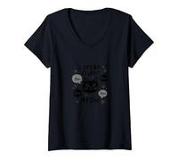 I Speak Fluent Meow - Cat Lover Graphic V-Neck T-Shirt, Women, Black, XL